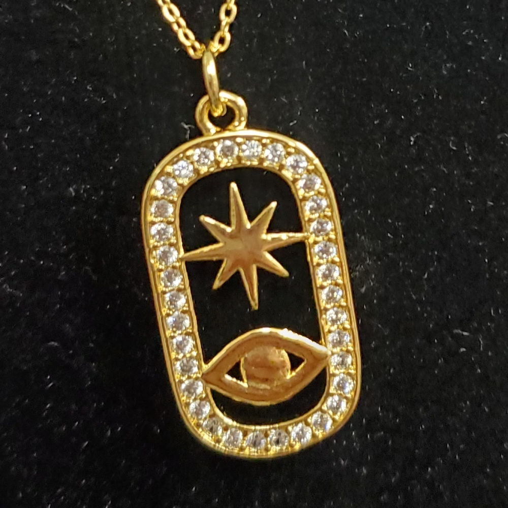 24k Gold Vermeil Over Copper, Star & Eye Necklace On 24k Gold Plated Cha…